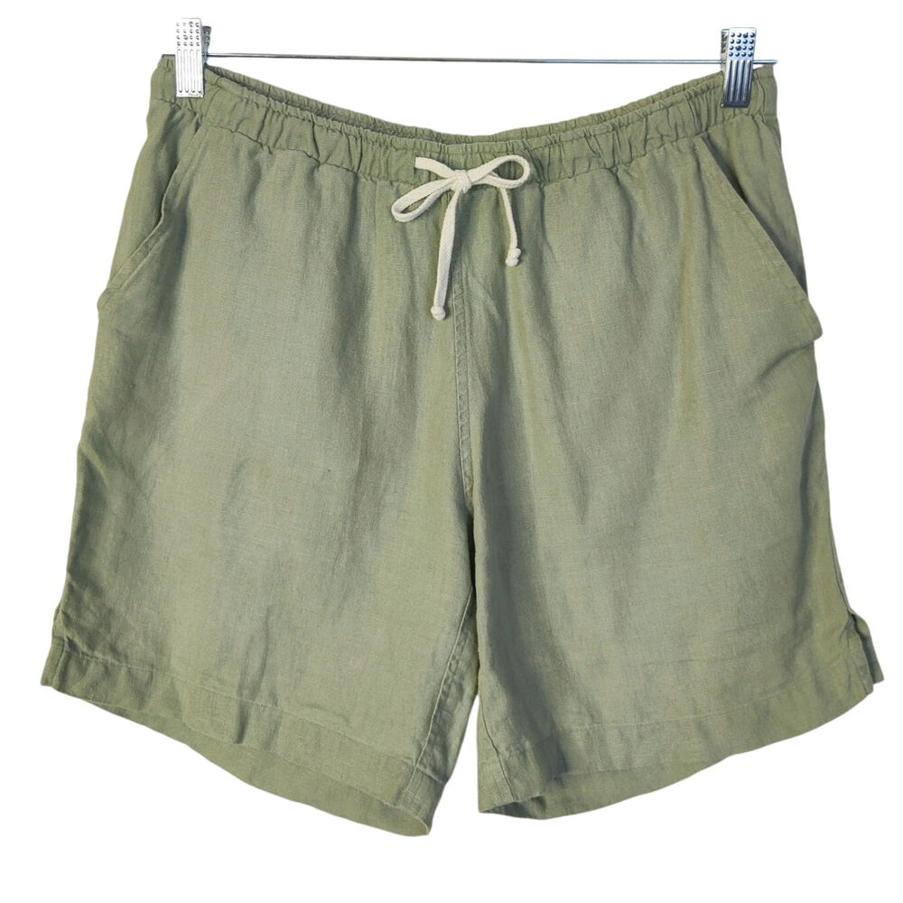 Alex Crane Bo 6" Linen Drawstring Pull On Shorts Moss Green Medium Coastal